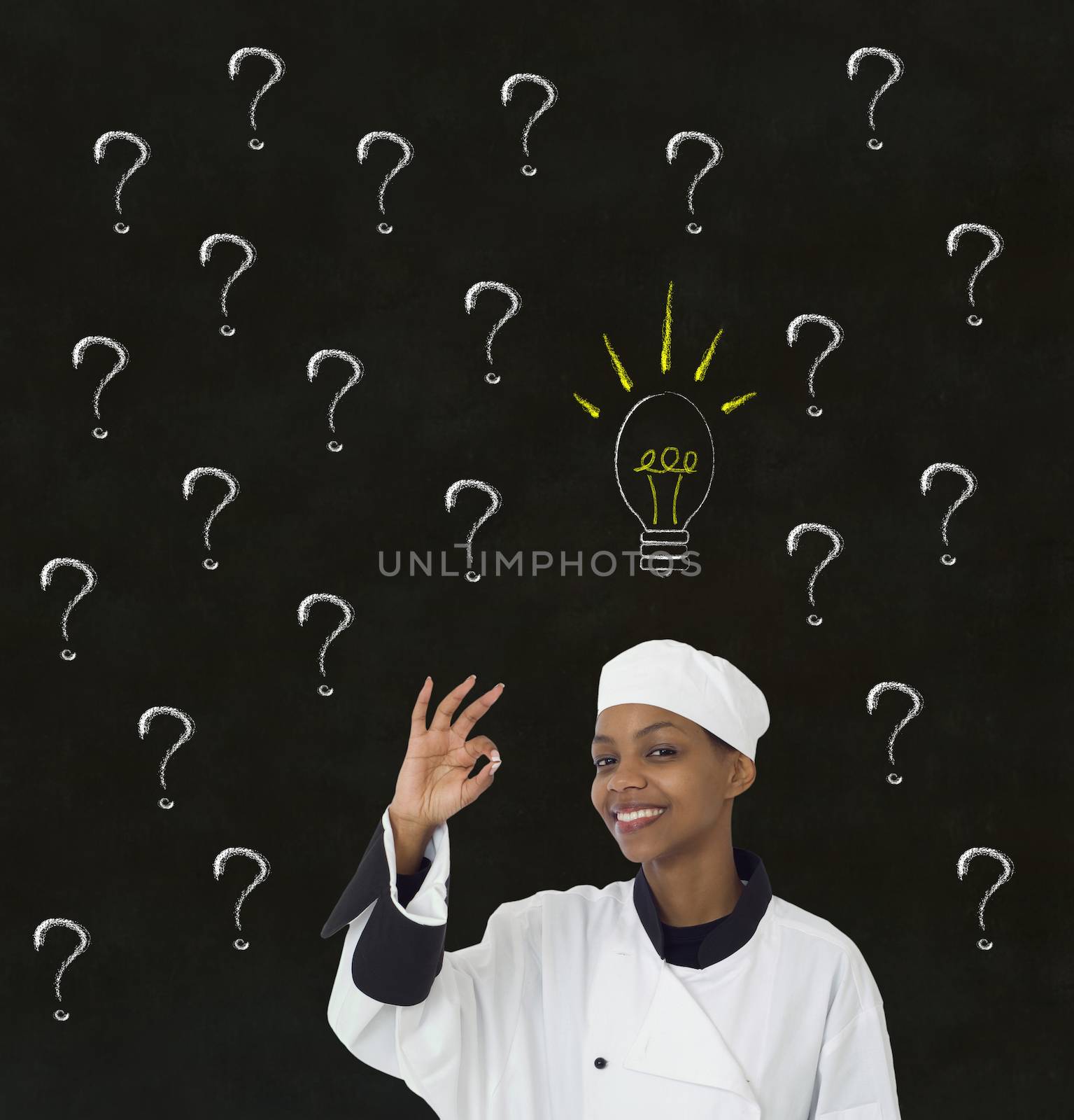 African American Chef with chalk question ideas by alistaircotton
