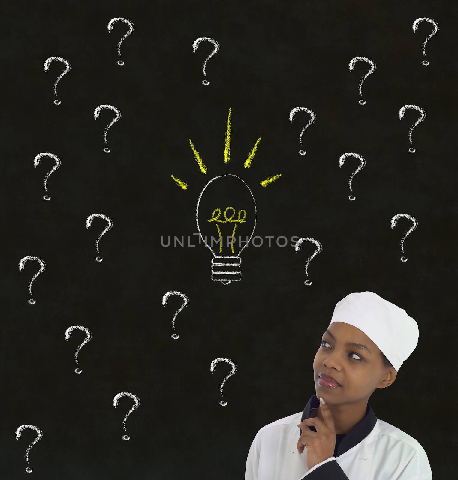African American Chef with chalk question ideas by alistaircotton