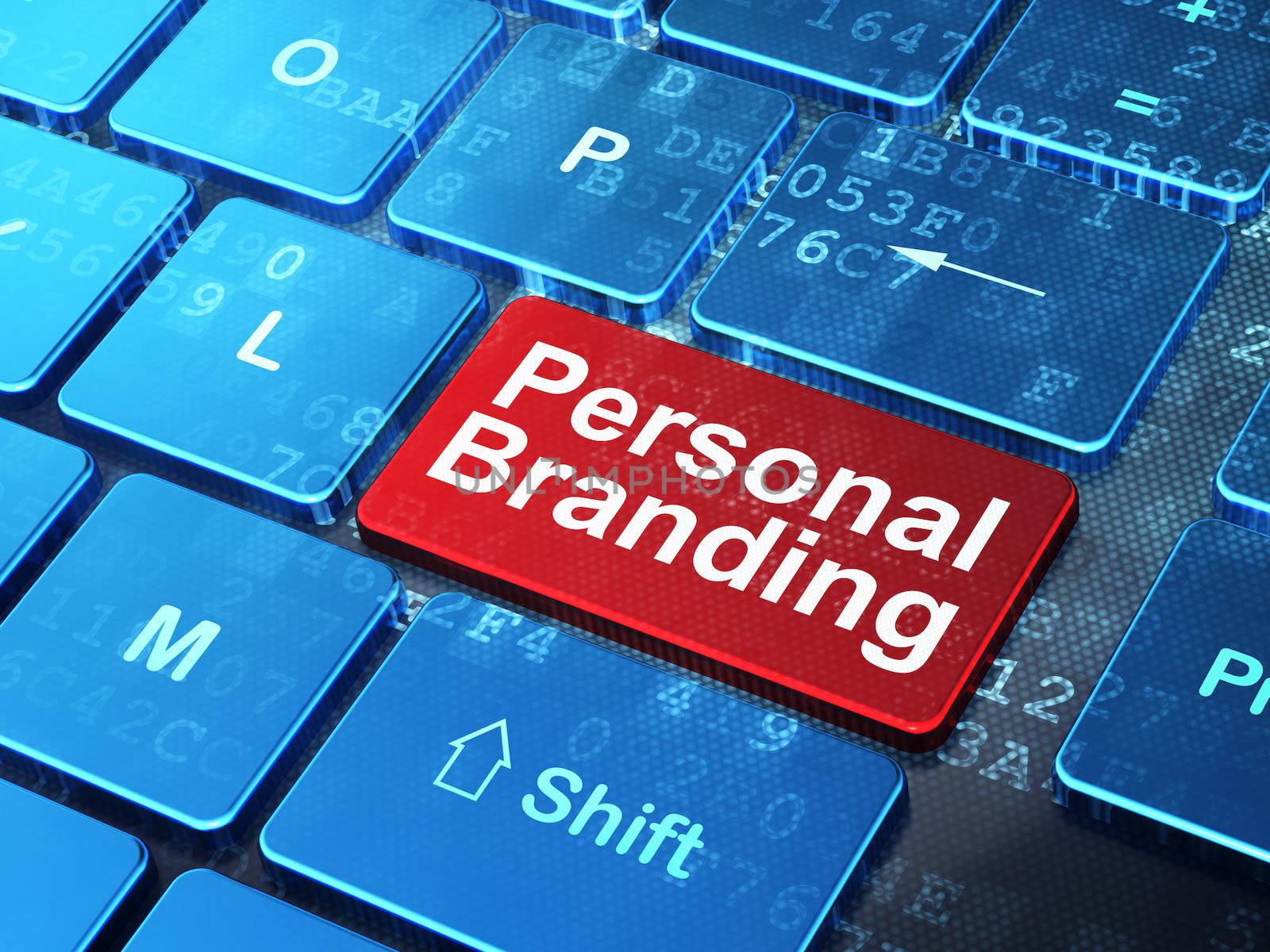 Advertising concept: computer keyboard with word Personal Branding on enter button background, 3d render