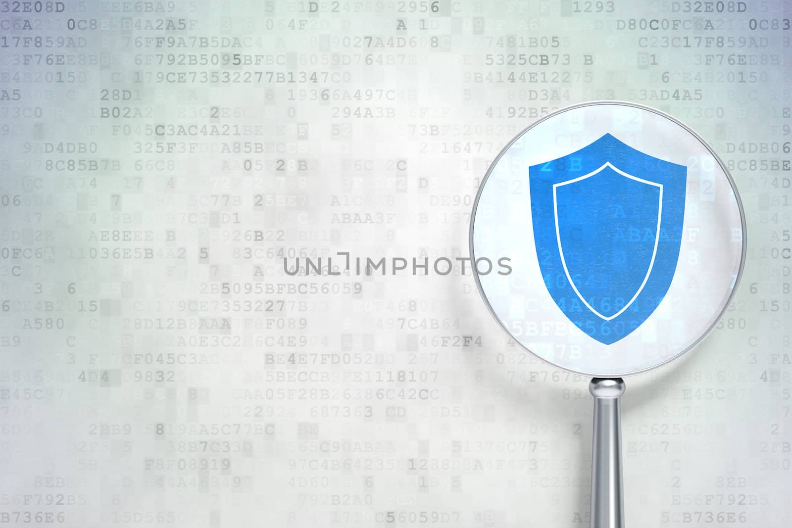 Safety concept:  Shield with optical glass on digital background by maxkabakov