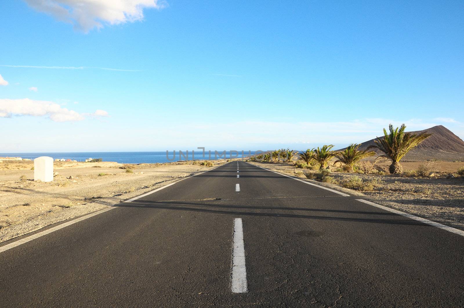 Lonely Road in the Desert in Tenerife Canary Islands