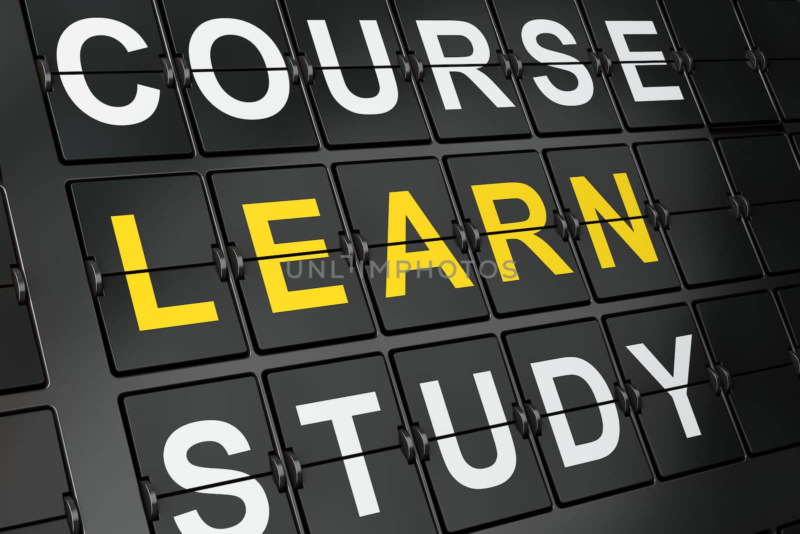 Education concept: Learn on airport board background, 3d render
