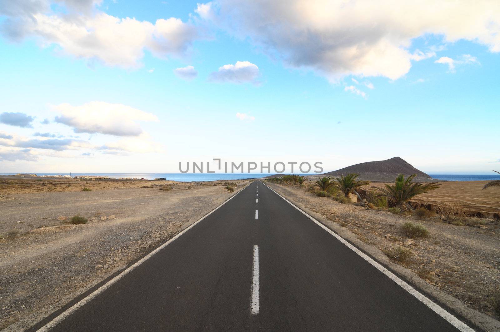 Lonely Road in the Desert in Tenerife Canary Islands