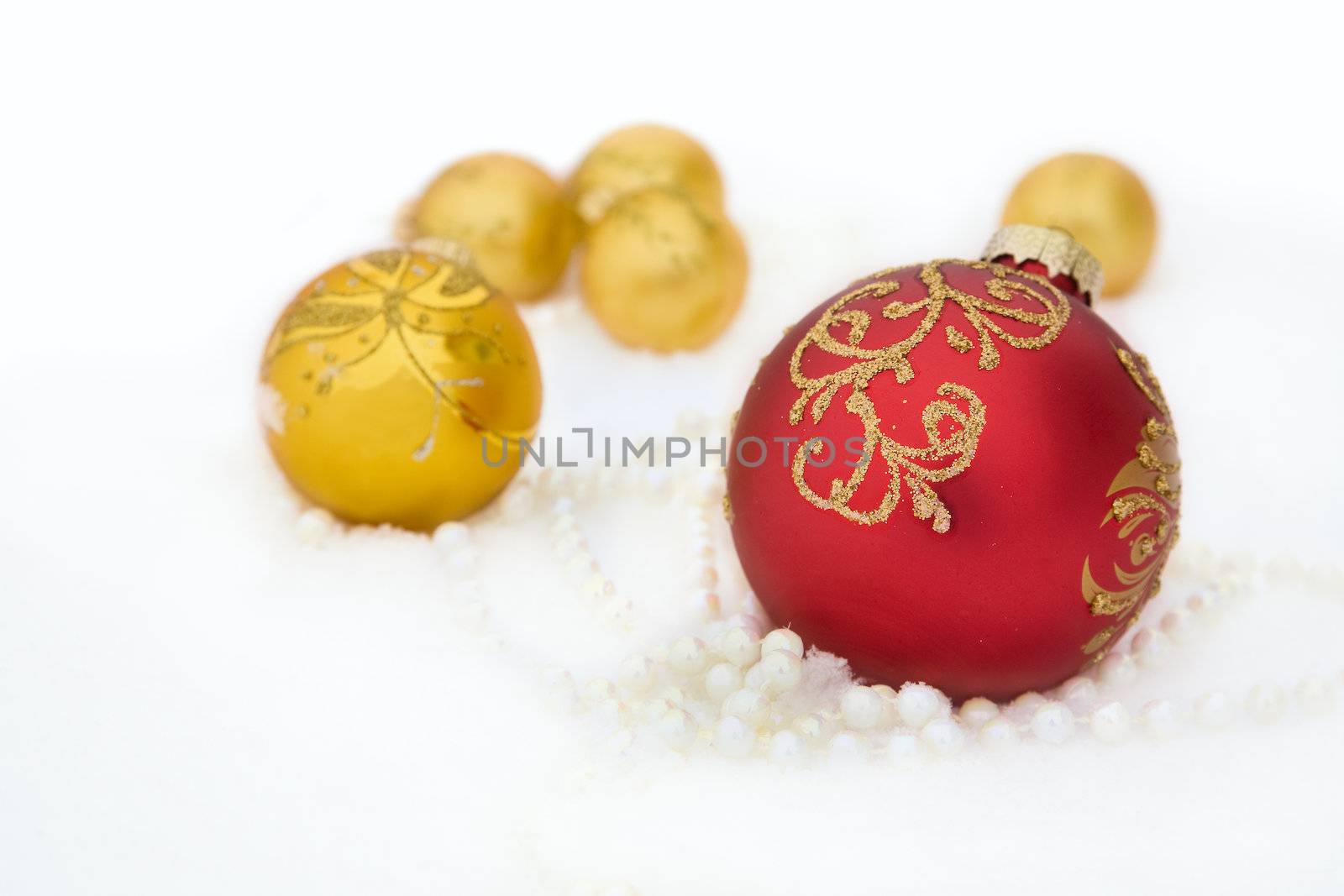 Christmas. Christmas Holiday Background with Red Bauble, Decorat by foryouinf