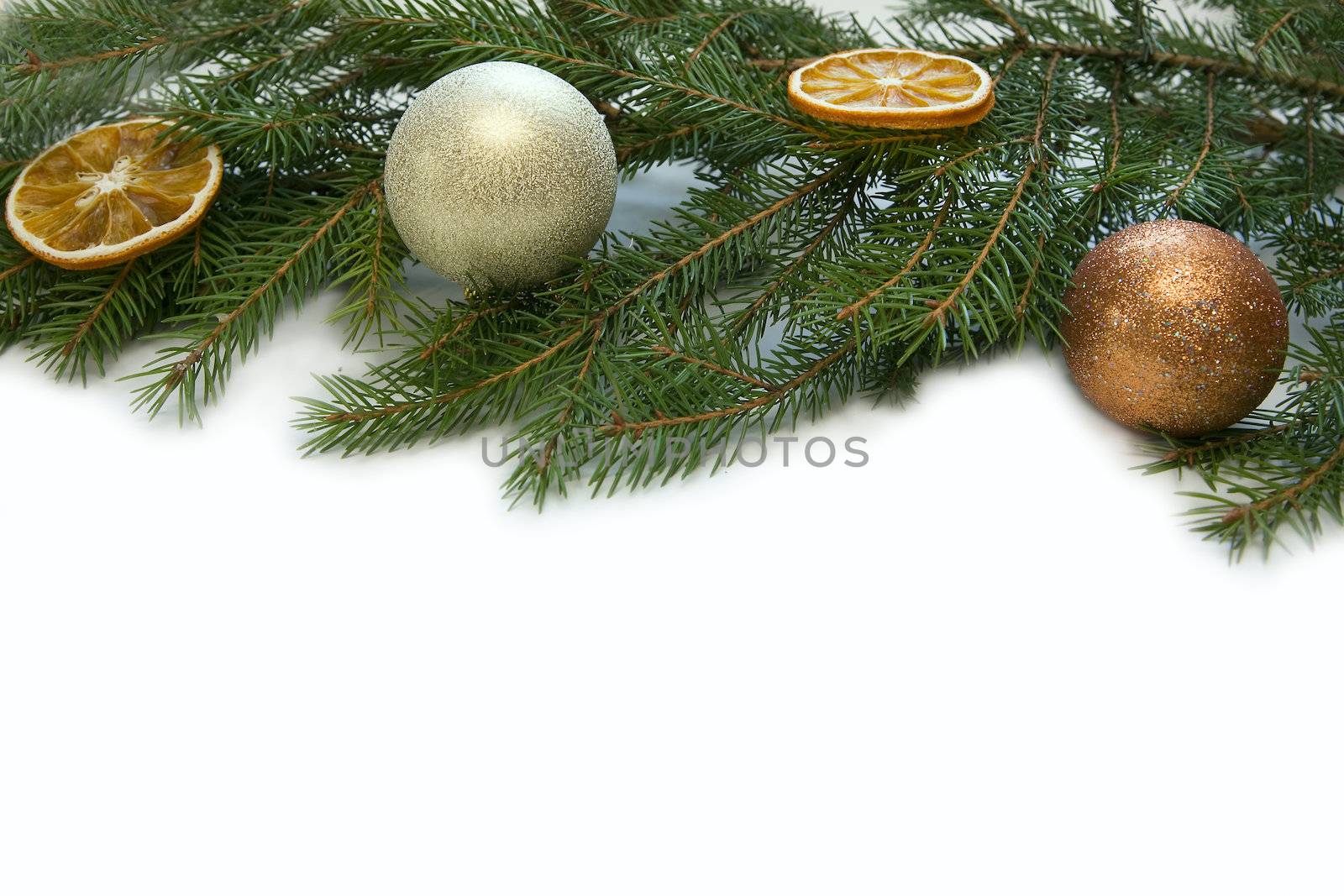 Christmas silver and gold ball with twig of fir  by foryouinf