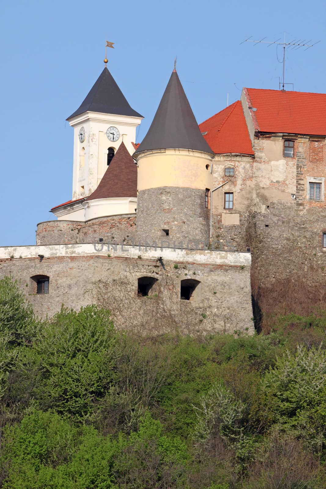 towers of medieval castle in Mukachevo, Ukraine