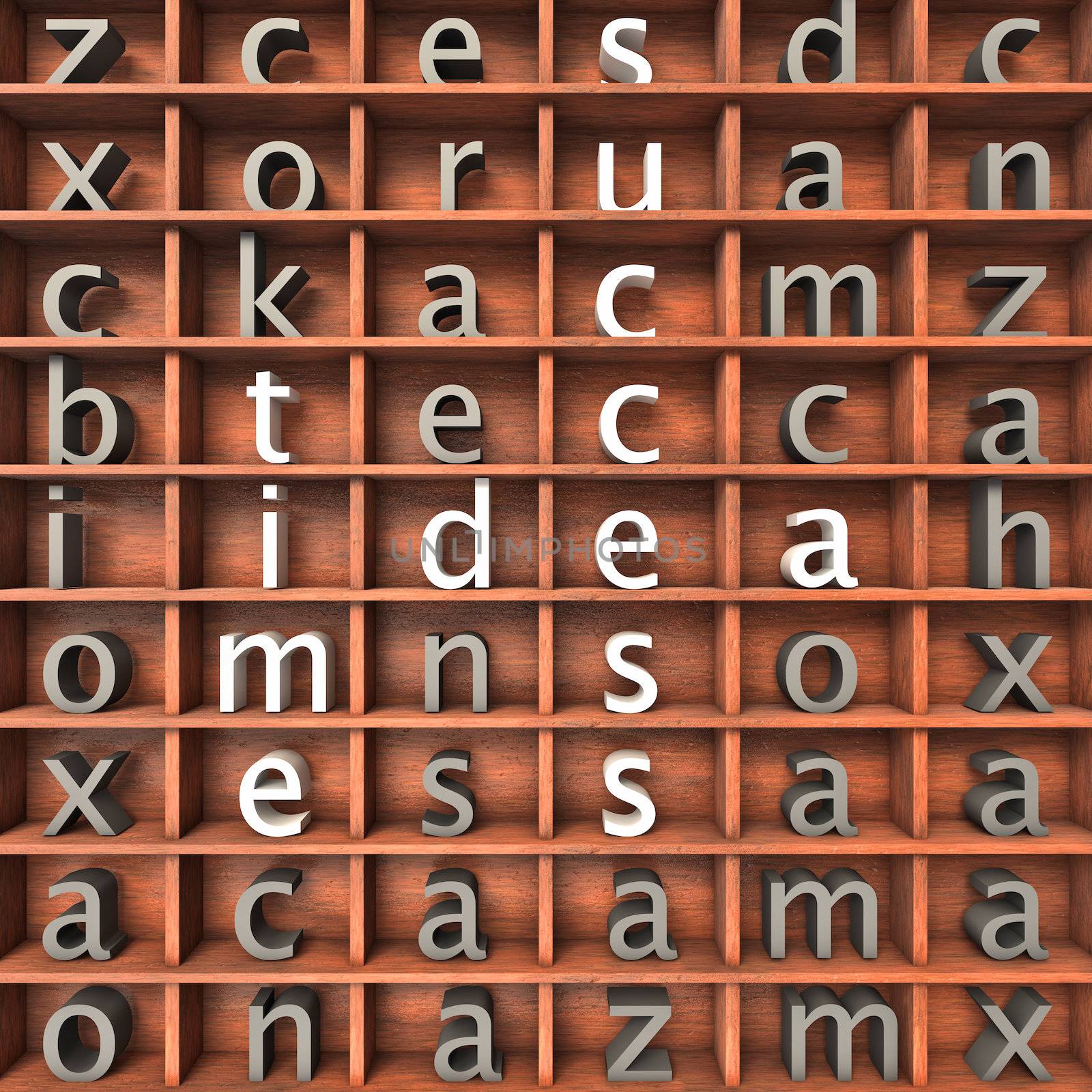 Idea, success and time words in the middle of sorted letters