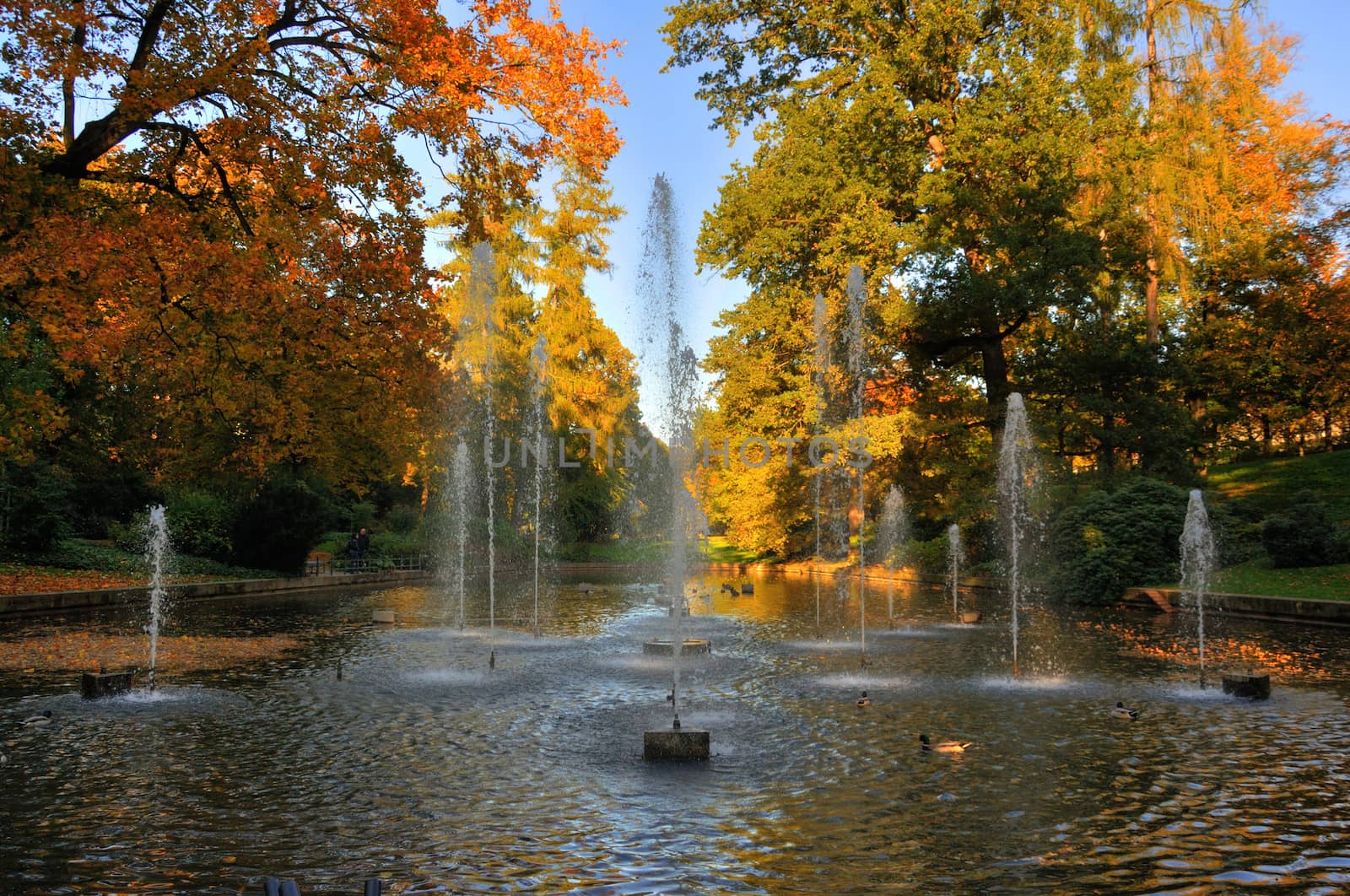 Autumn fontains at the Stadtschloss park in Fulda, Hessen, Germany