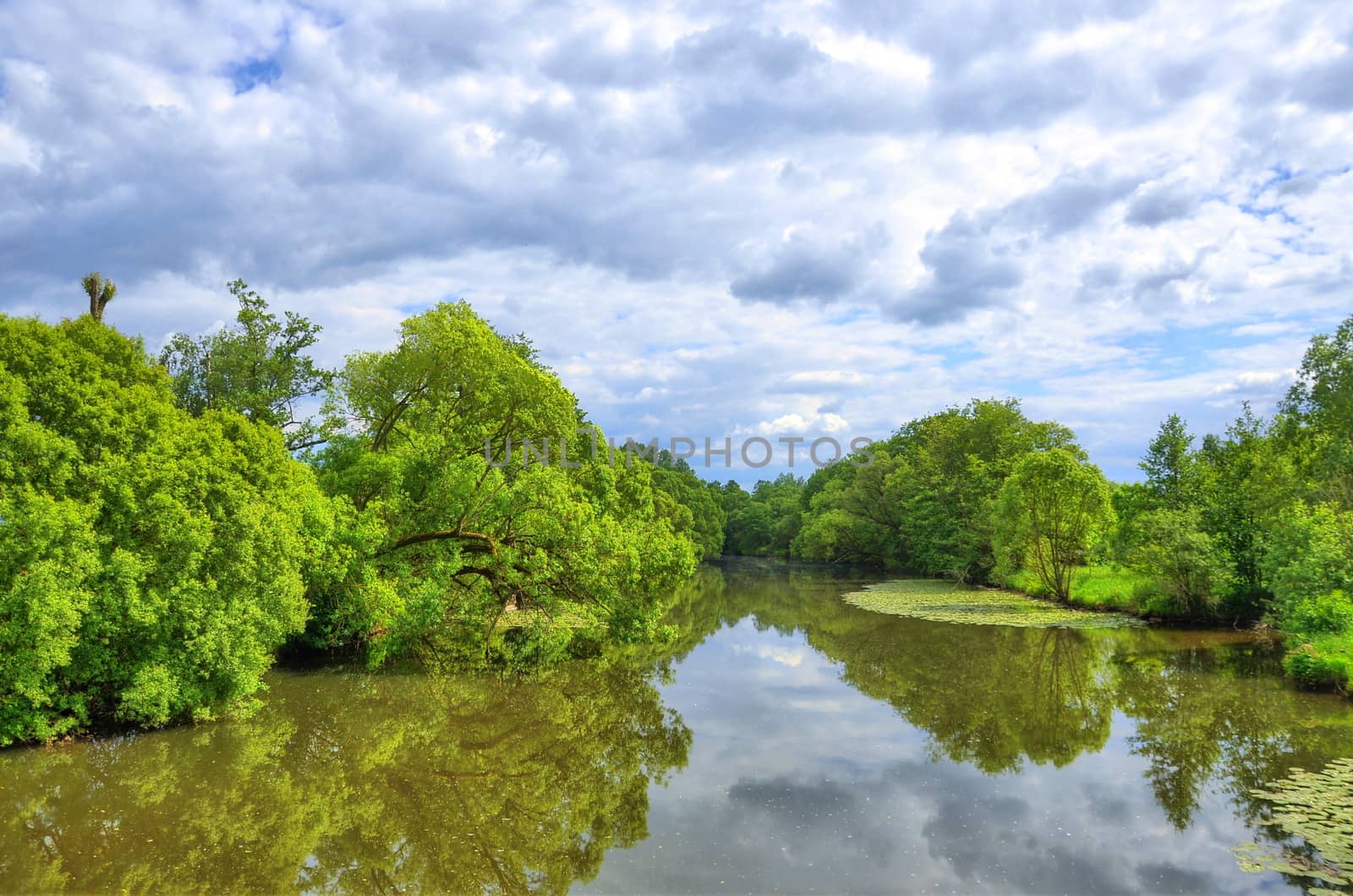 Fulda river in Aueweiher Park  in Fulda, Hessen, Germany