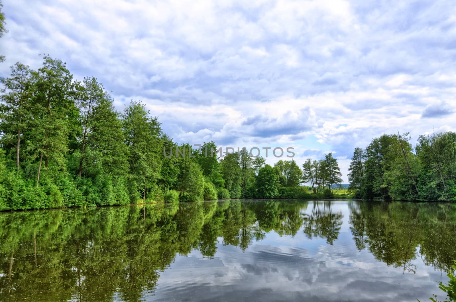 Fulda river in Aueweiher Park  in Fulda, Hessen, Germany