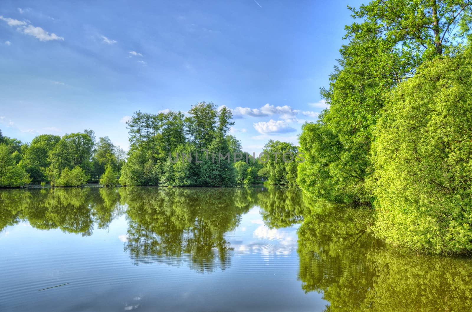 Fulda river in Aueweiher Park  in Fulda, Hessen, Germany