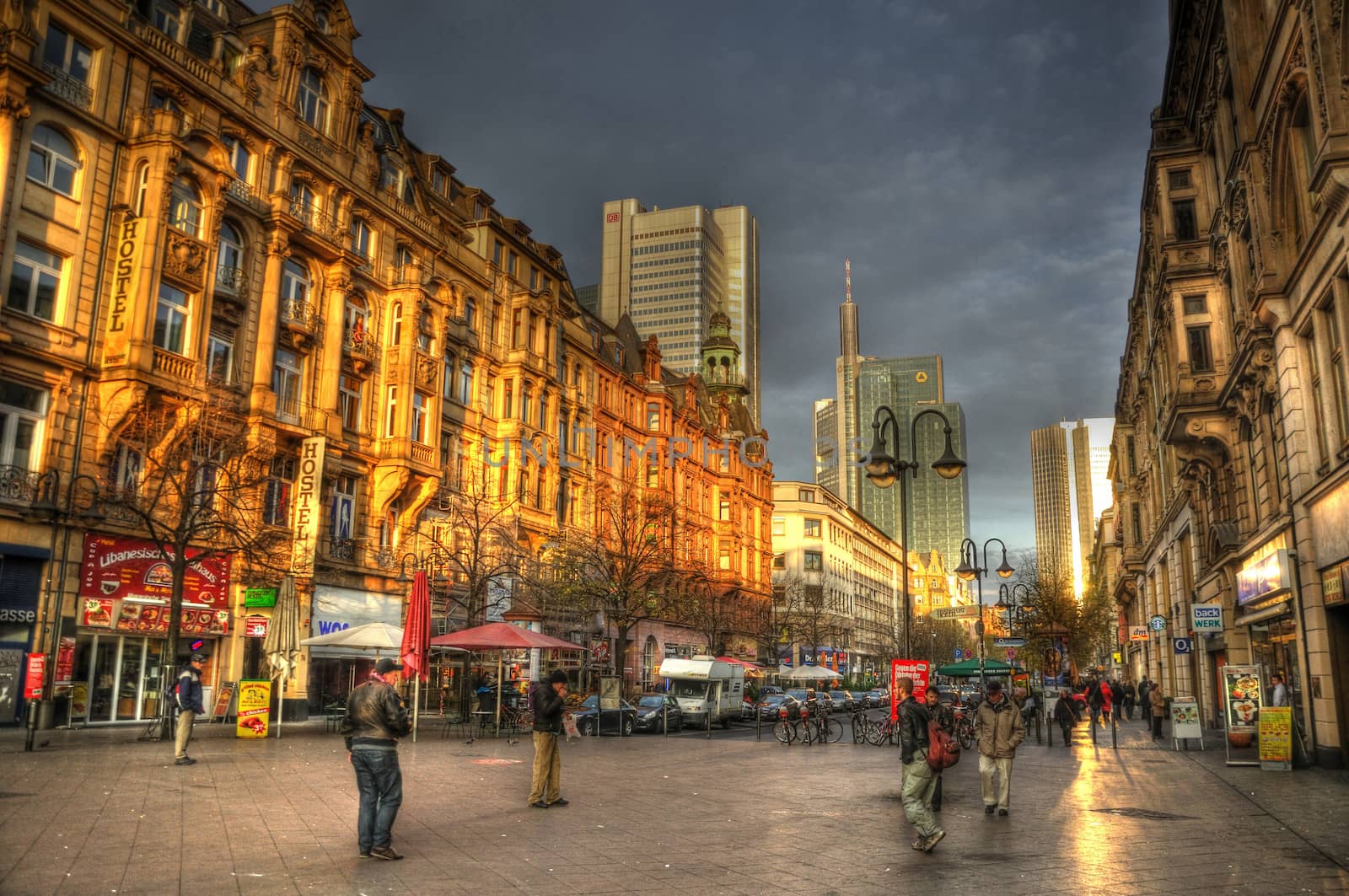 Street Kaiserstrasse (HDR) with skyscrapers in Frankfurt, Hessen by Eagle2308