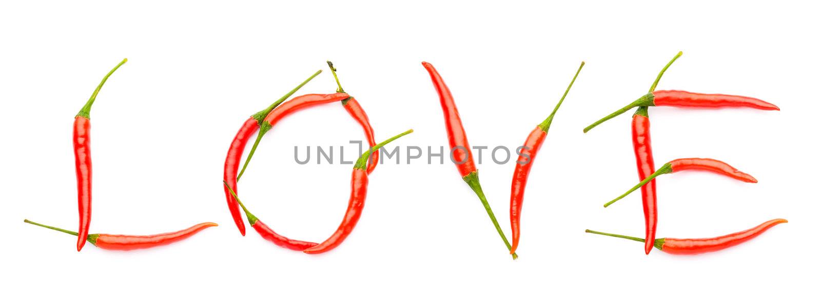 Love spelt with chili peppers by leungchopan