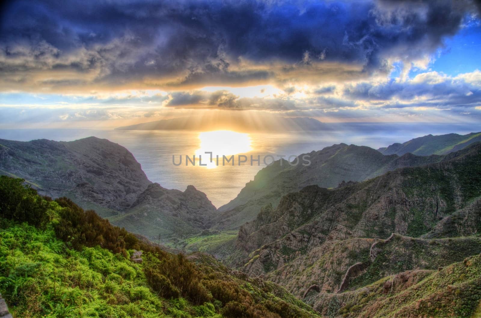 Sunset in North-West mountains of Tenerife, Canarian Islands