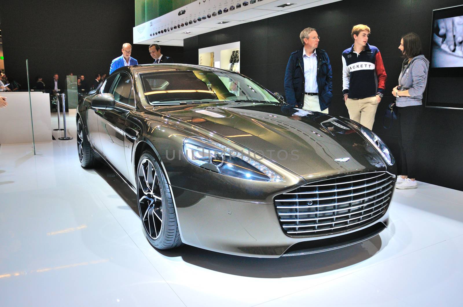 FRANKFURT - SEPT 14: Aston Martin Rapide S presented as world premiere at the 65th IAA (Internationale Automobil Ausstellung) on September 14, 2013 in Frankfurt, Germany