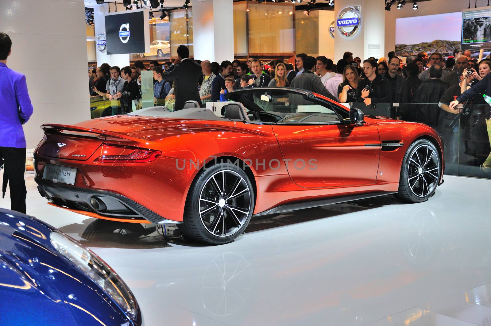 FRANKFURT - SEPT 14: Aston Martin Vanquish Roadster presented as world premiere at the 65th IAA (Internationale Automobil Ausstellung) on September 14, 2013 in Frankfurt, Germany