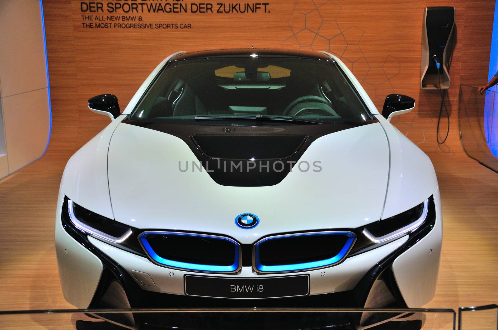 FRANKFURT - SEPT 14: BMW i8 presented as world premiere at the 65th IAA (Internationale Automobil Ausstellung) on September 14, 2013 in Frankfurt, Germany