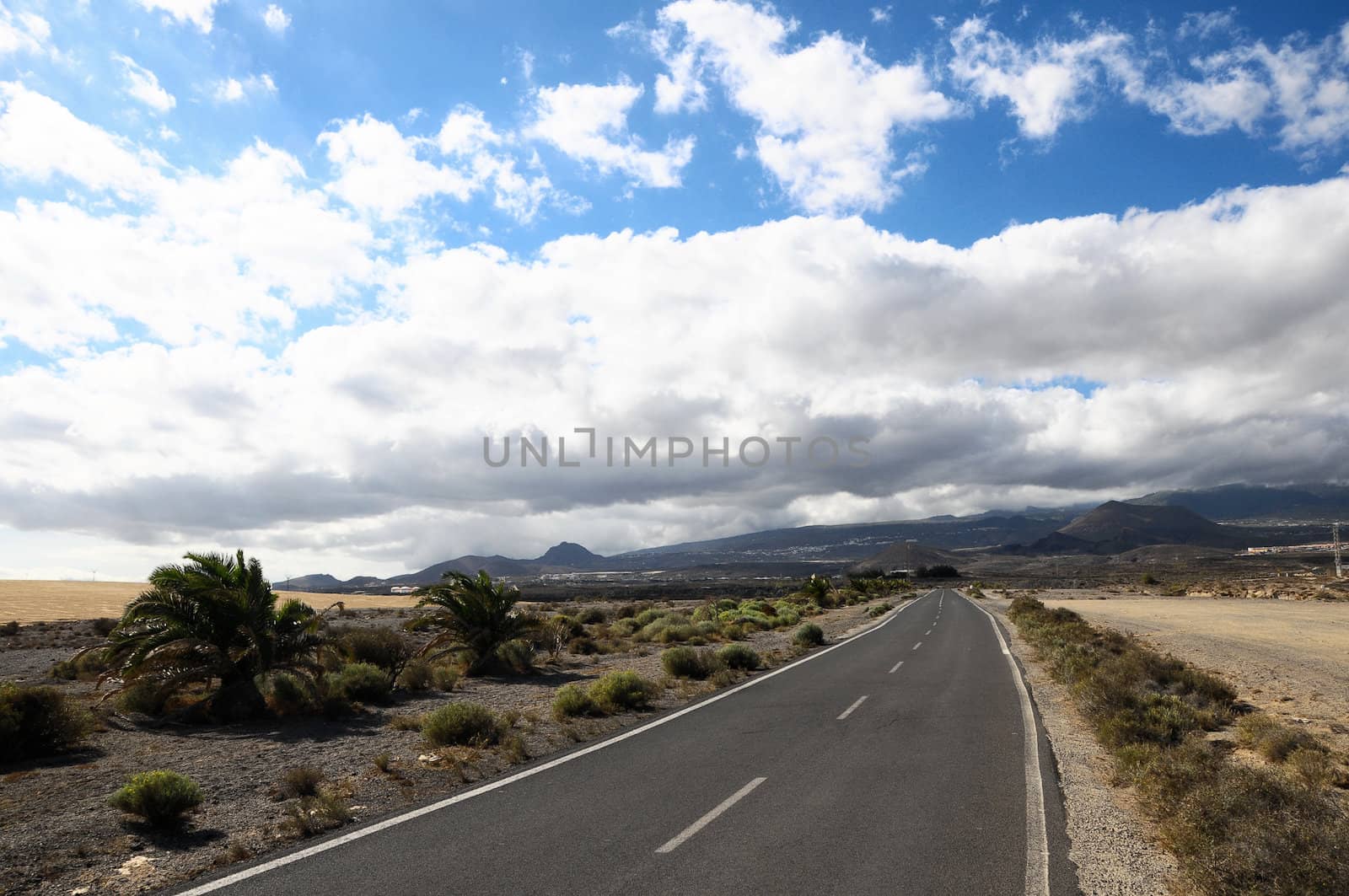 Lonely Road in the Desert in Tenerife Canary Islands