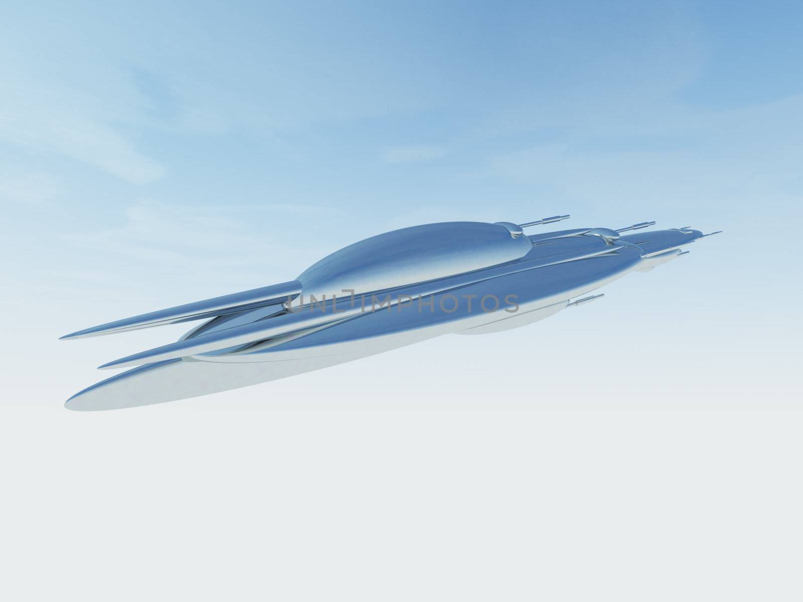 A 3D digital illustration of a UFO spacecraft.