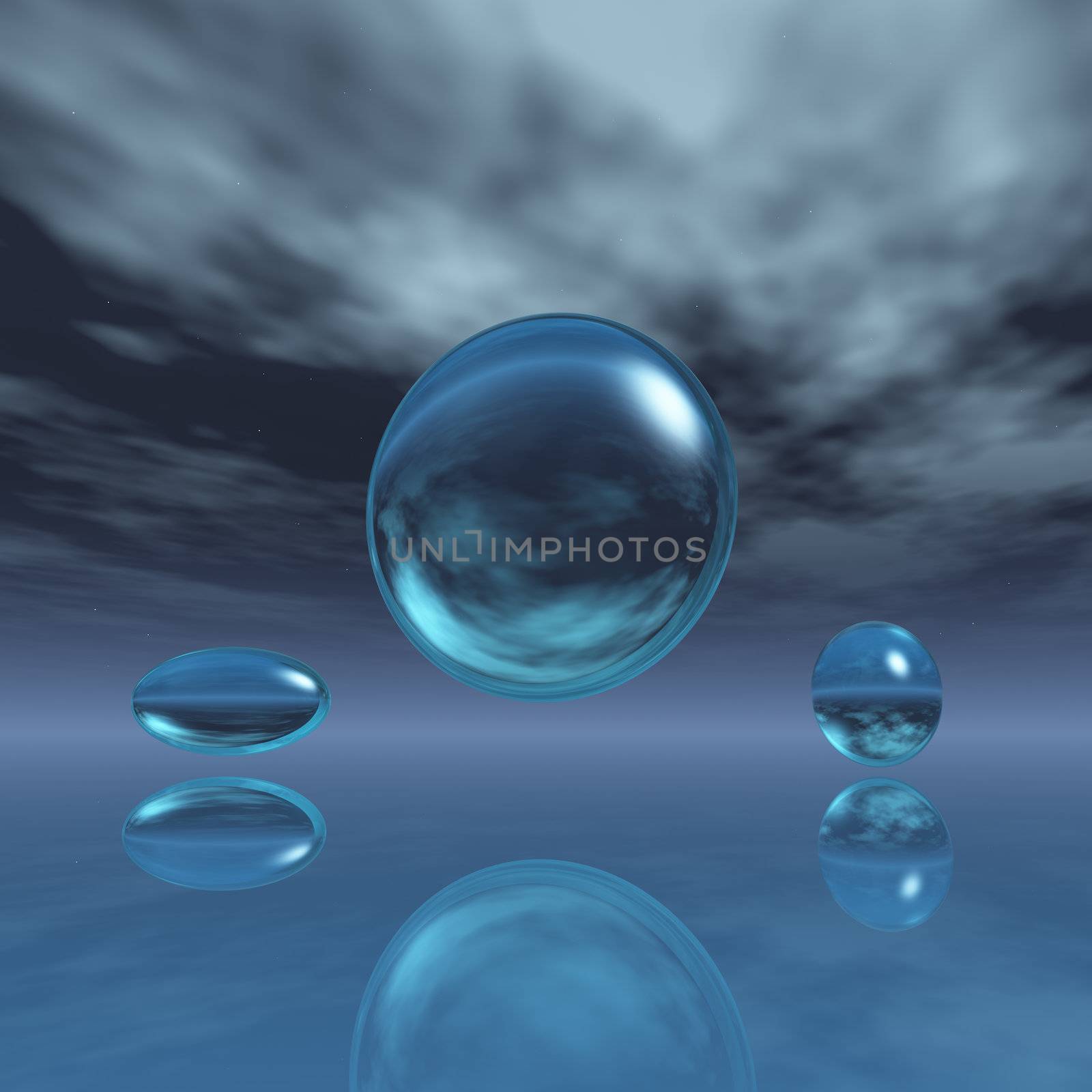 A horizon with a crystal spheres background. Abstract concept to forecasting the future or air of mystery.