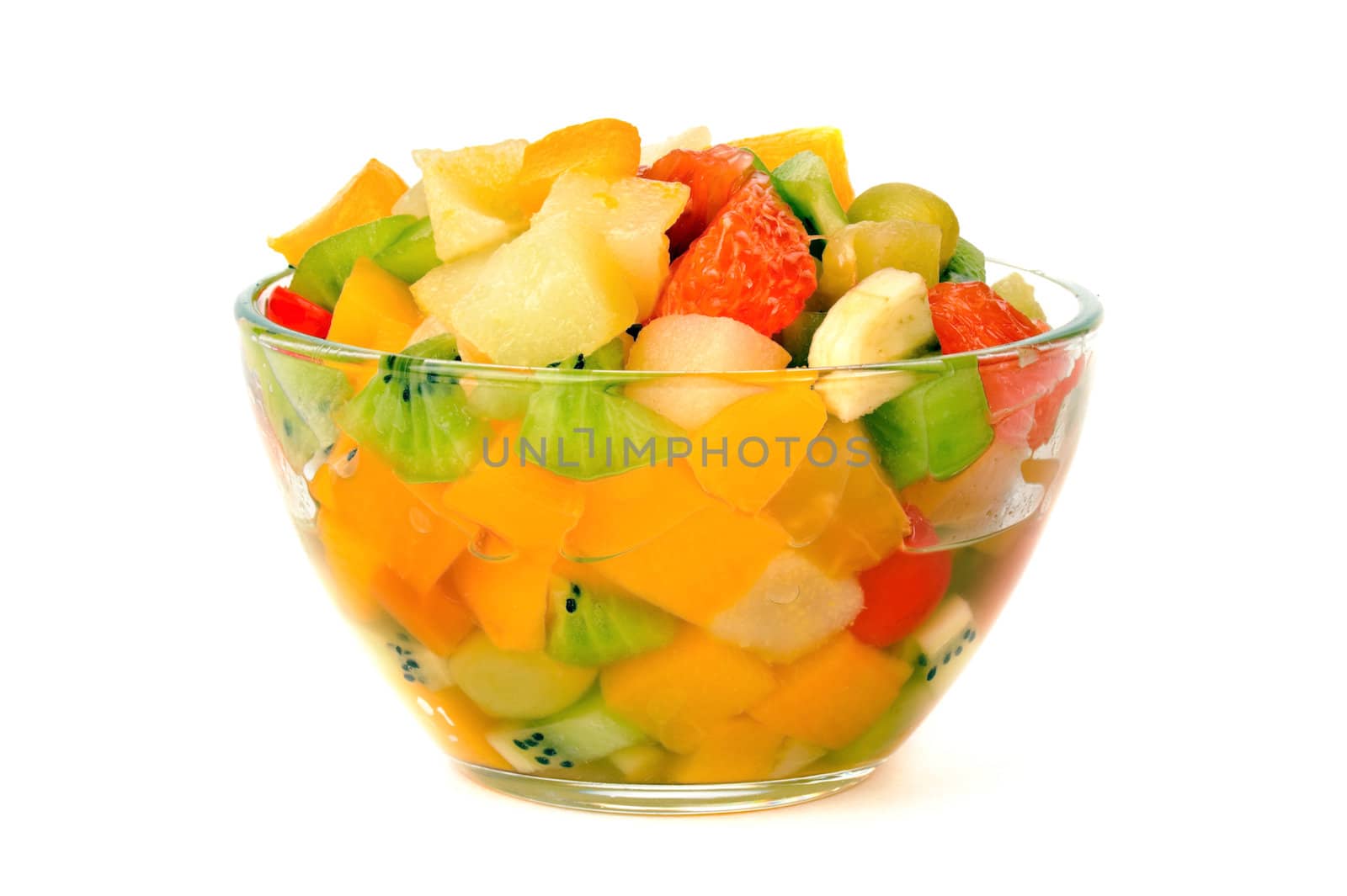 Sweet Fruit Salad In A Glass Bowl