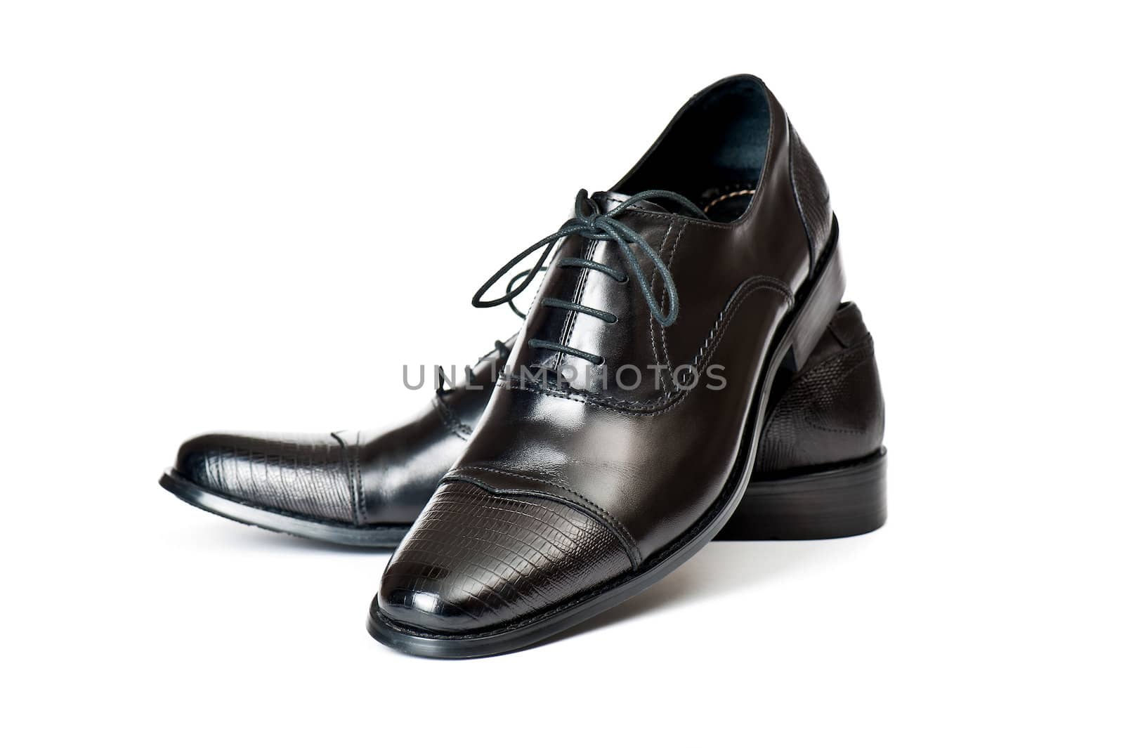 Close-up of elegant mens shoes on white background