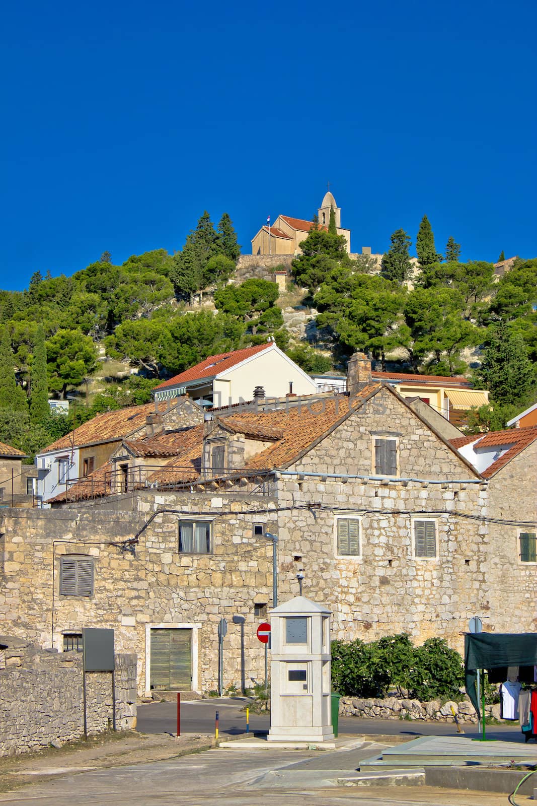 Town of Tribunj Dalmatian architecture vertical view, Dalmatia, Croatia