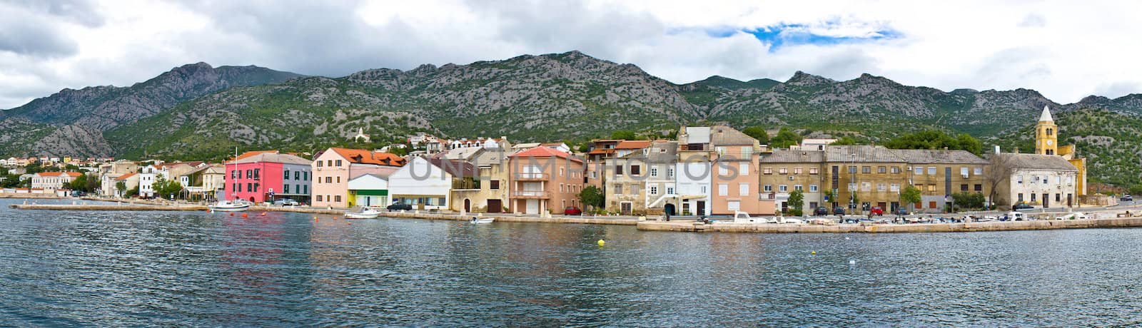 Town of Karlobag in Velebit channel panoramic waterfront view, Croatia