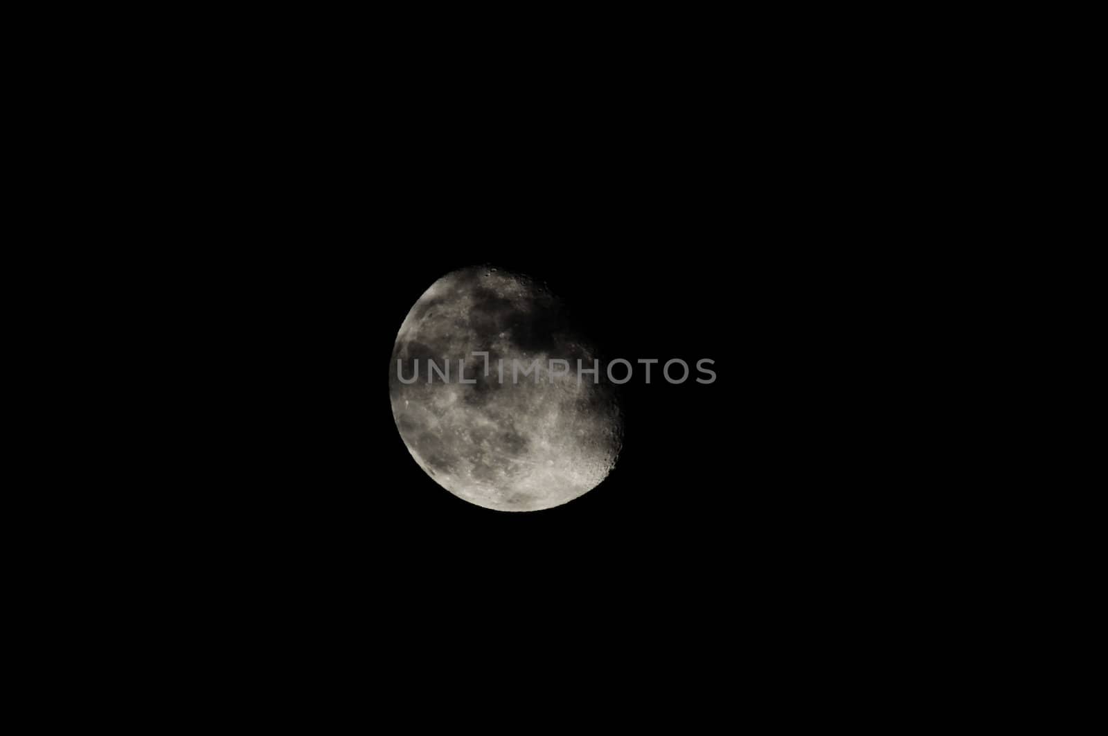 Almost Full Moon over a Dark Black Sky