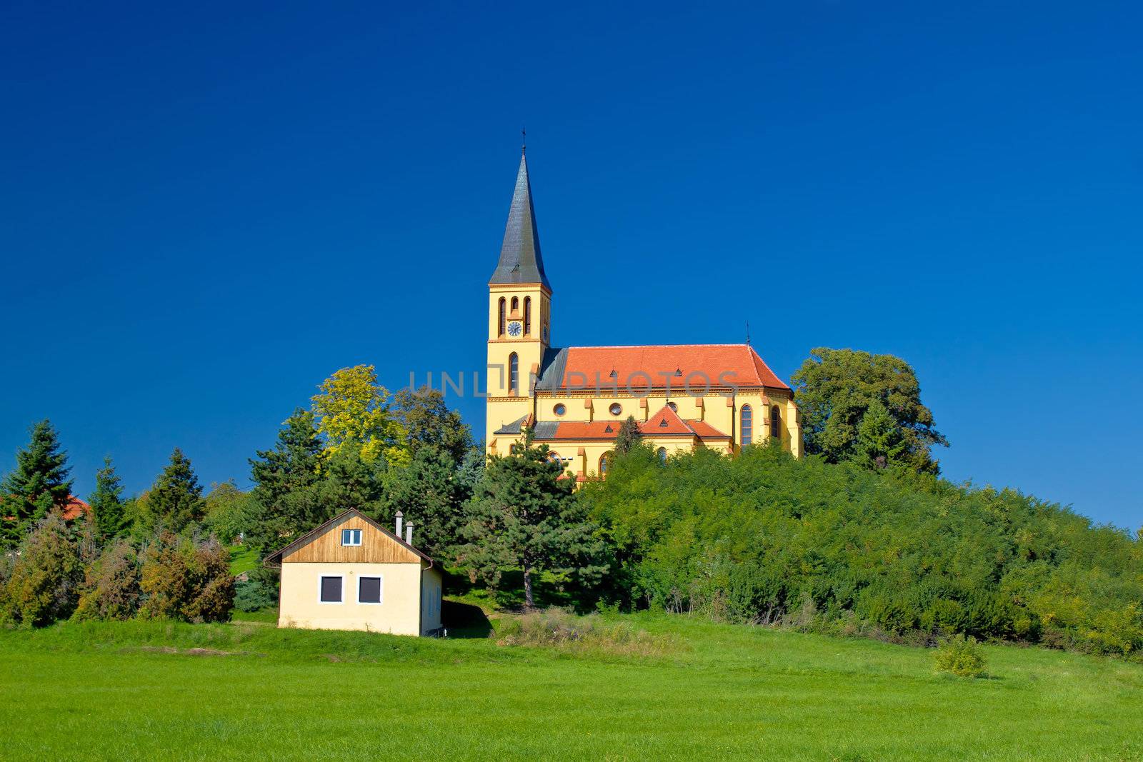 Zagreb green zone idyllic church, capital of Croatia