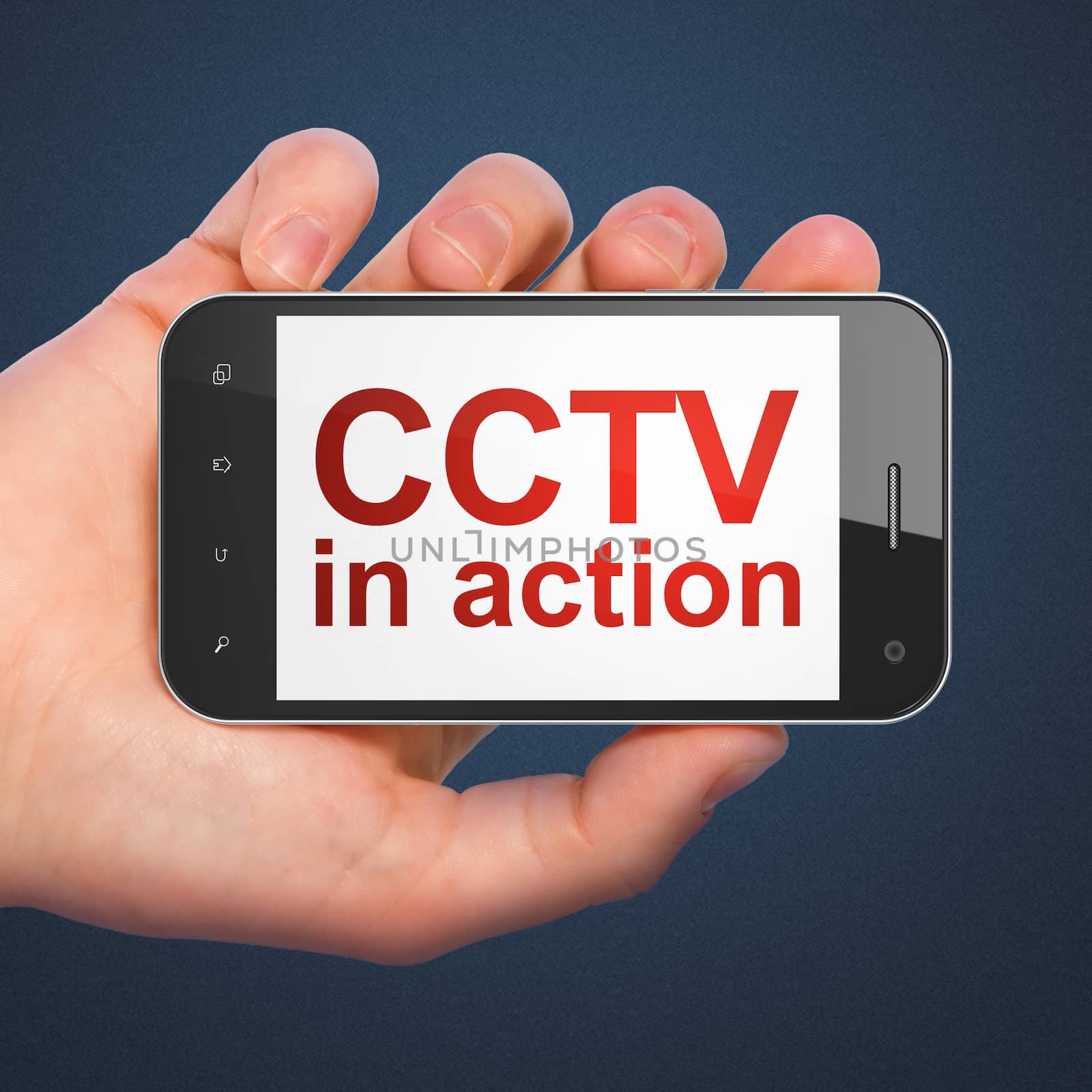 Security concept: CCTV In action on smartphone by maxkabakov