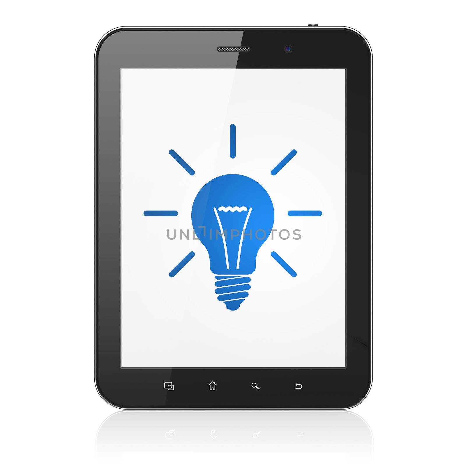 Finance concept: Light Bulb on tablet pc computer by maxkabakov