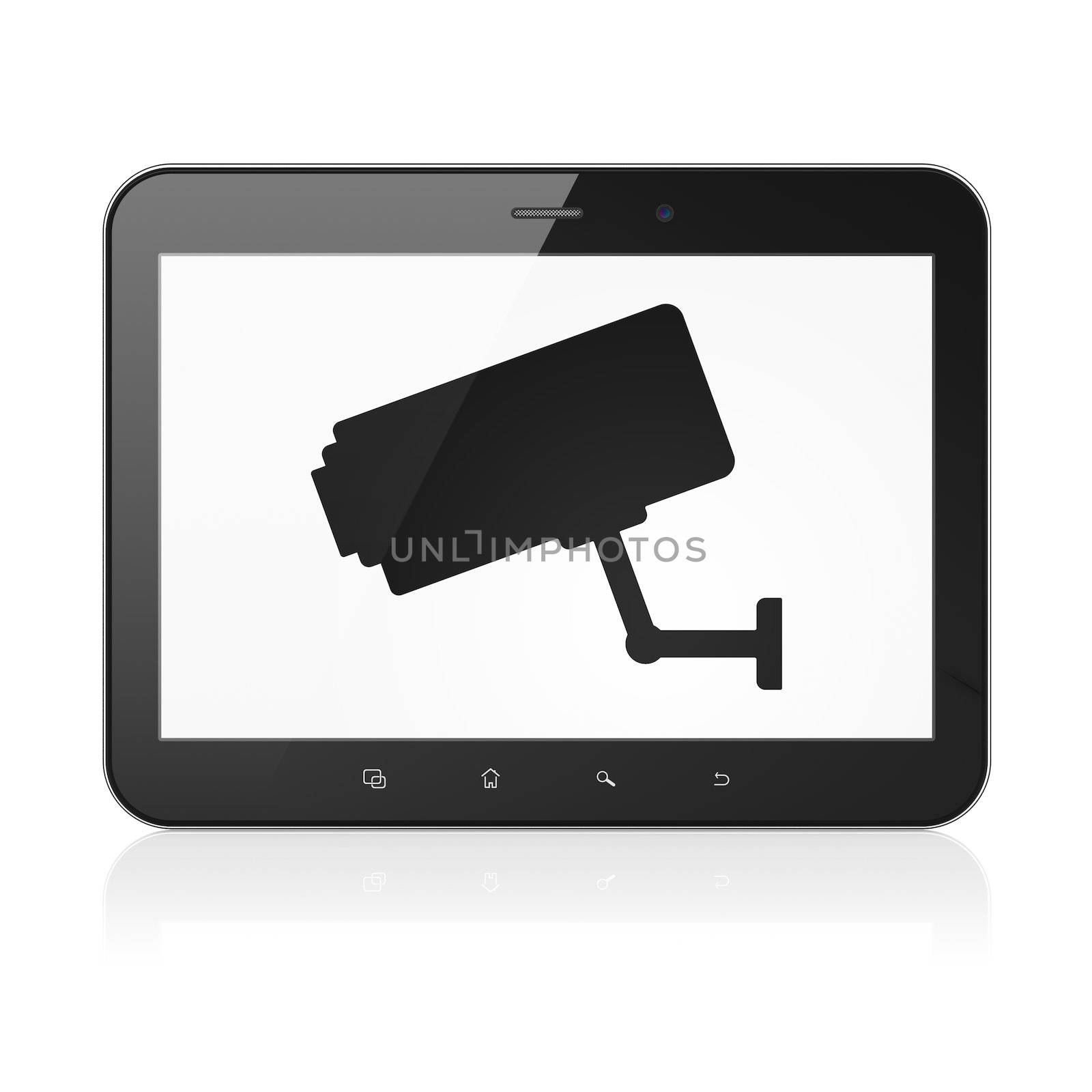 Security concept: Cctv Camera on tablet pc computer by maxkabakov