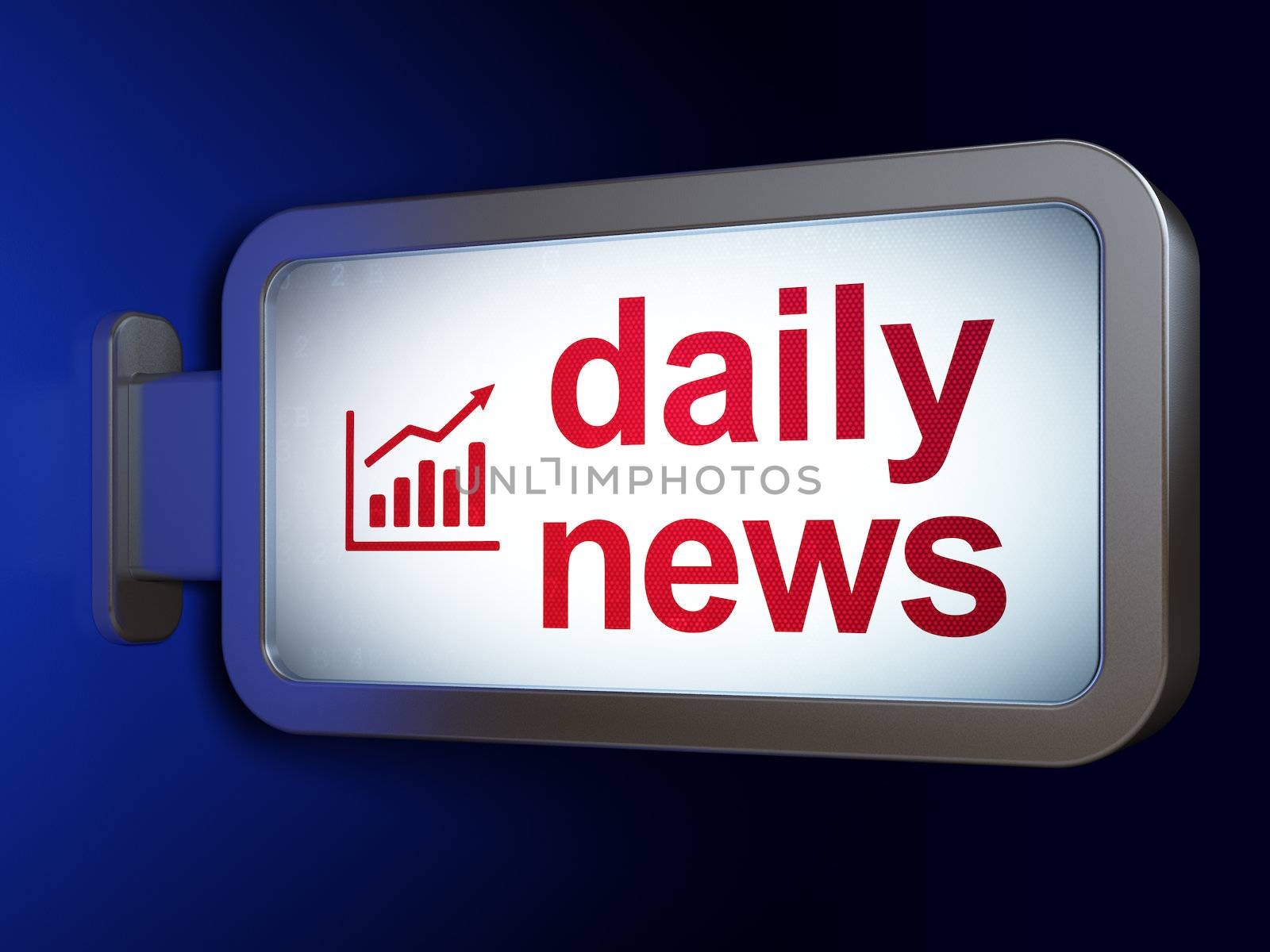 News concept: Daily News and Growth Graph on advertising billboard background, 3d render