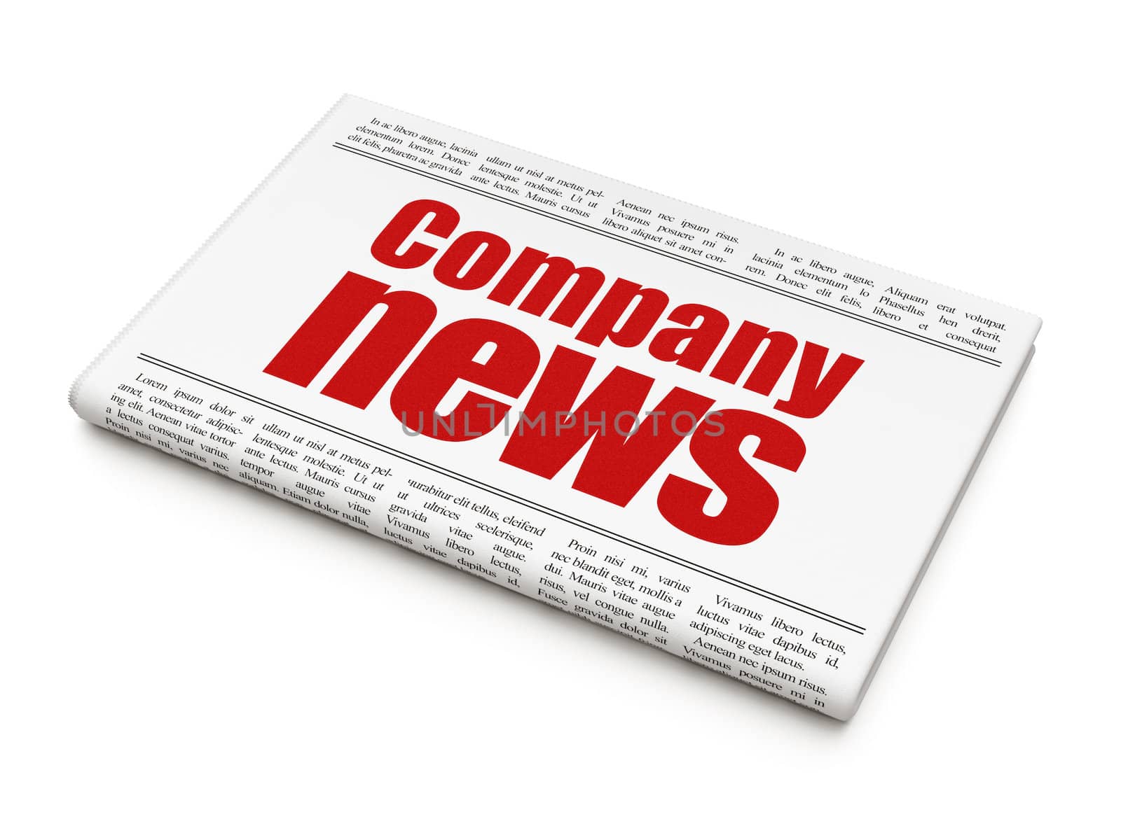News news concept: newspaper headline Company News on White background, 3d render