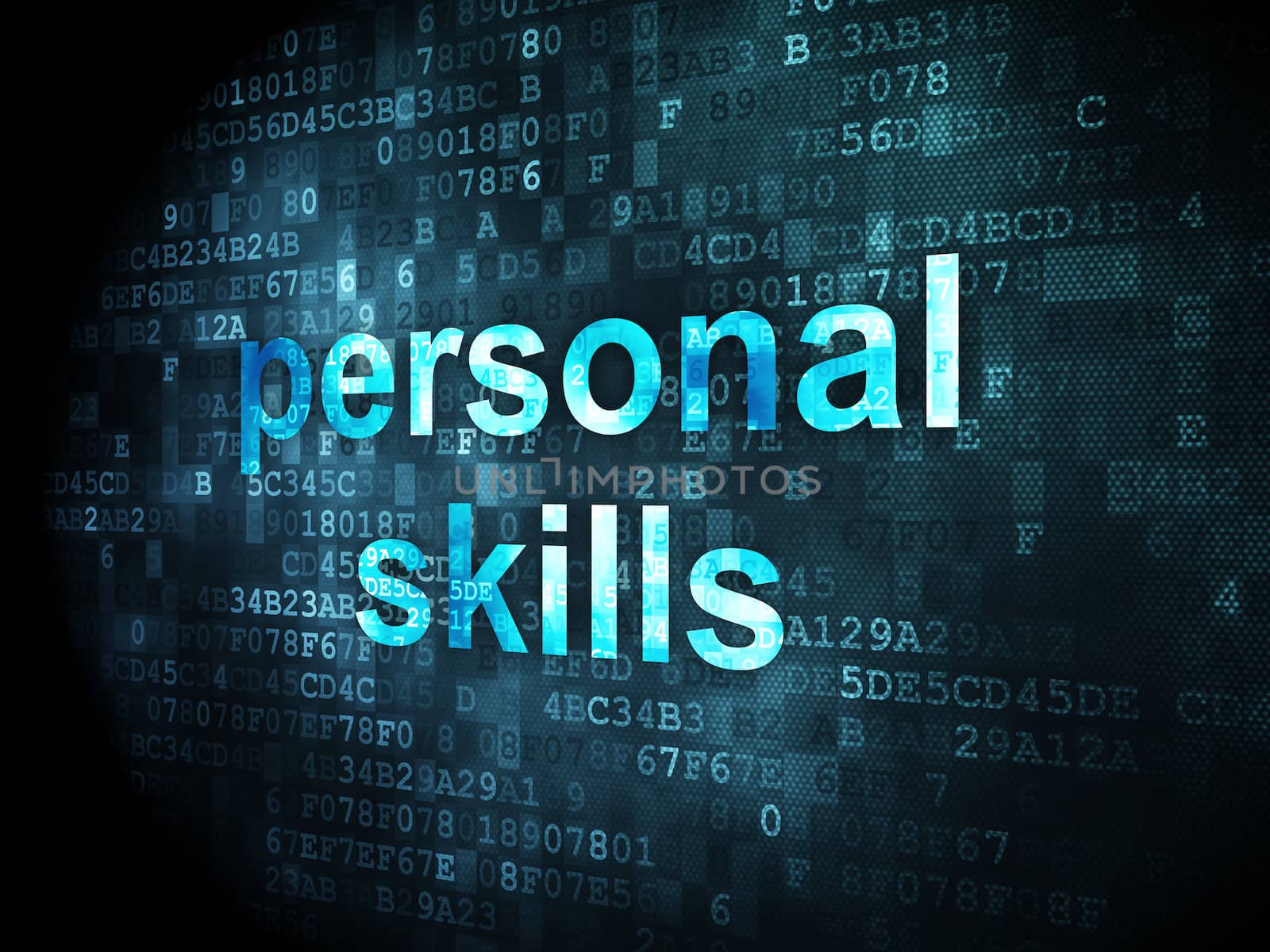Education concept: pixelated words Personal Skills on digital background, 3d render