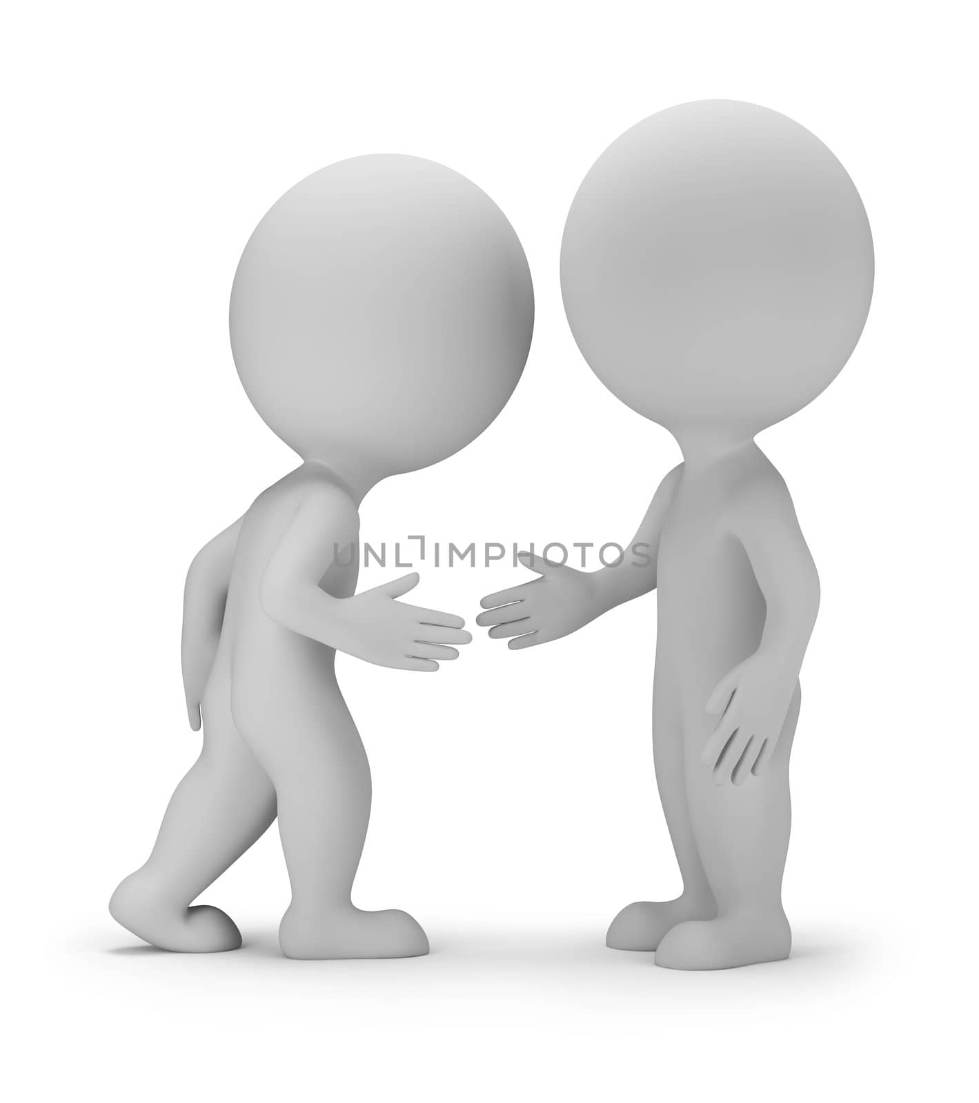 3d small person - handshake. Agreement. 3d image. White background.
