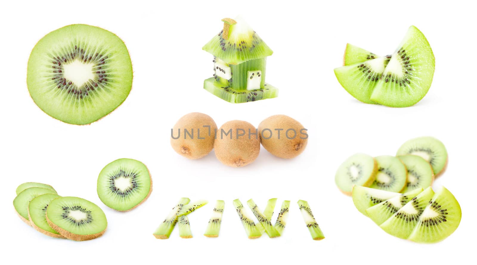Kiwi fruit food collection isolated on white background