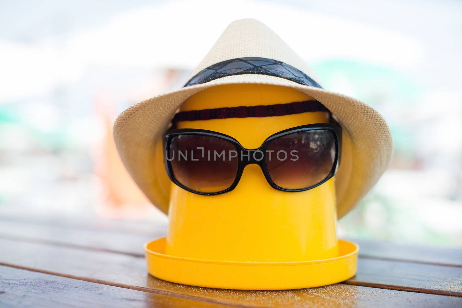 The Beach scene with bucket and sunglasses by Nickolya