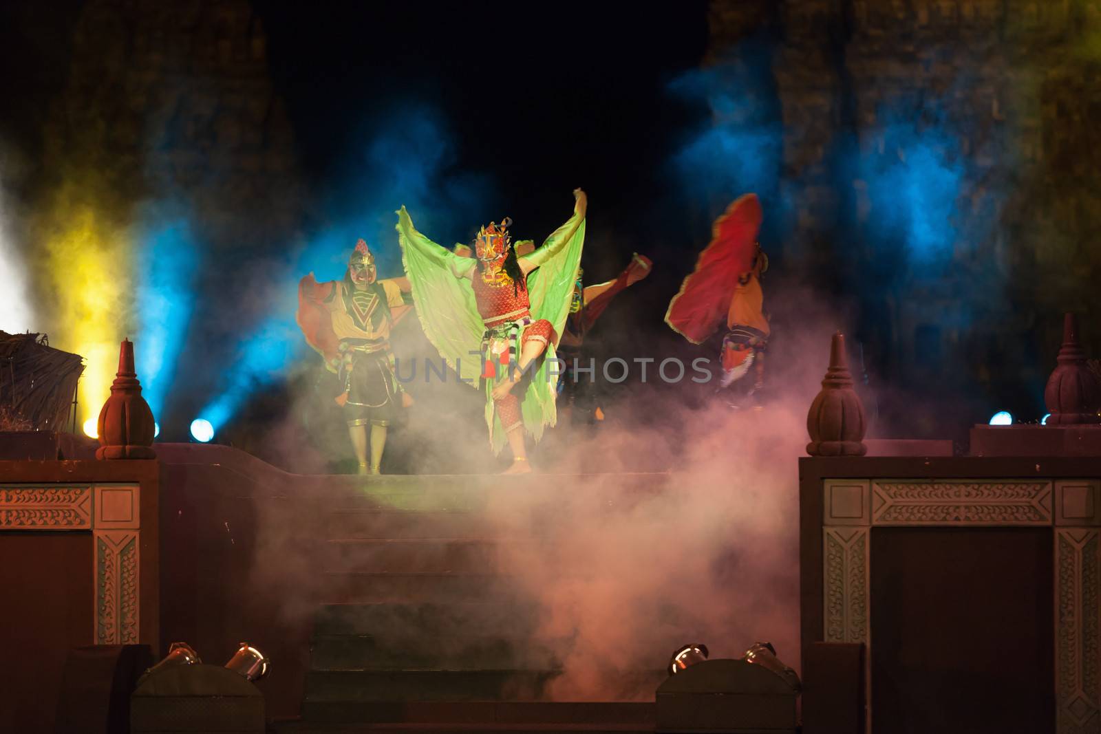 YOGYAKARTA, INDONESIA - SEP 12: Ramayana Ballet show at Prambanan temple on SEP 12, 2012  in Yogyakarta, Indonesia. It is based on epic Hindu poem and represents Javanese style, culture and music.