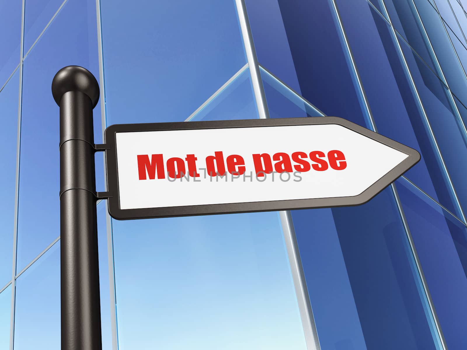 Privacy concept: Mot de Passe(french) on Building background, 3d render