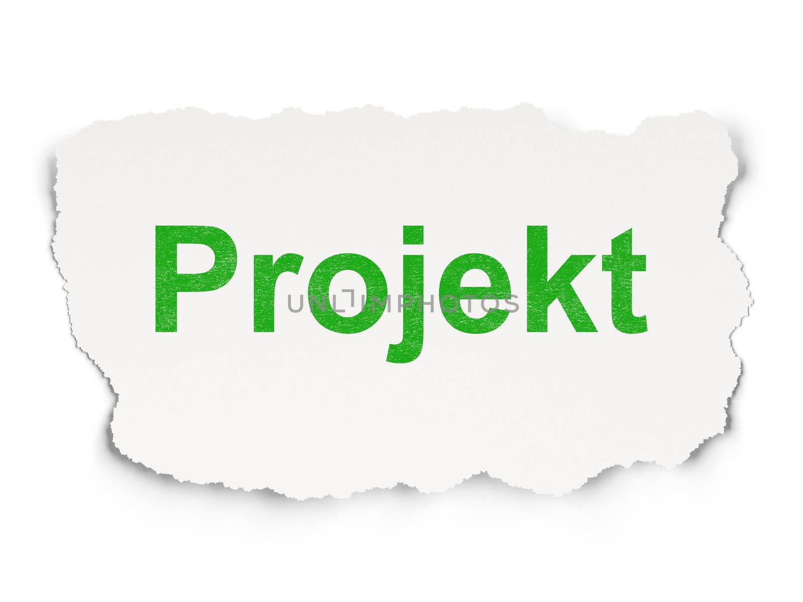 Finance concept: torn paper with words Projekt(german) on Paper background, 3d render