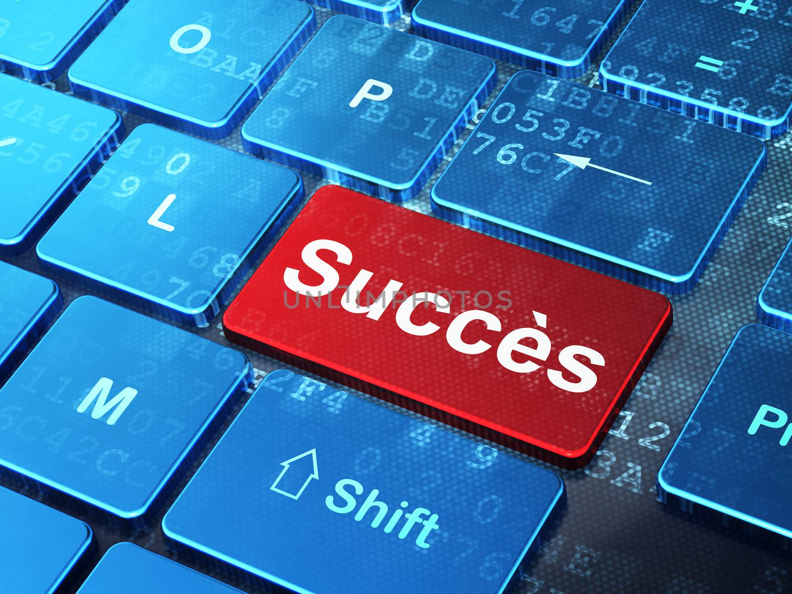 Business concept: computer keyboard with word Succes(french) on enter button background, 3d render
