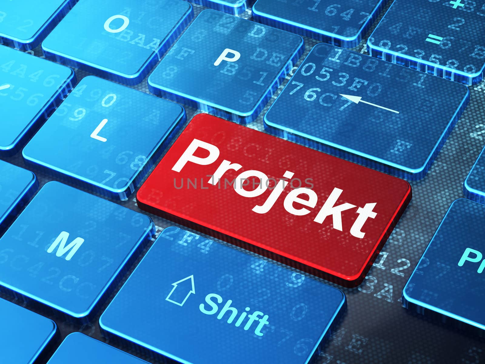 Finance concept: computer keyboard with word Projekt(german) on enter button background, 3d render