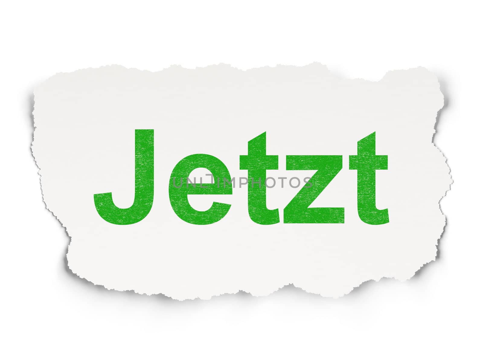 Timeline concept: torn paper with words Jetzt(german) on Paper background, 3d render