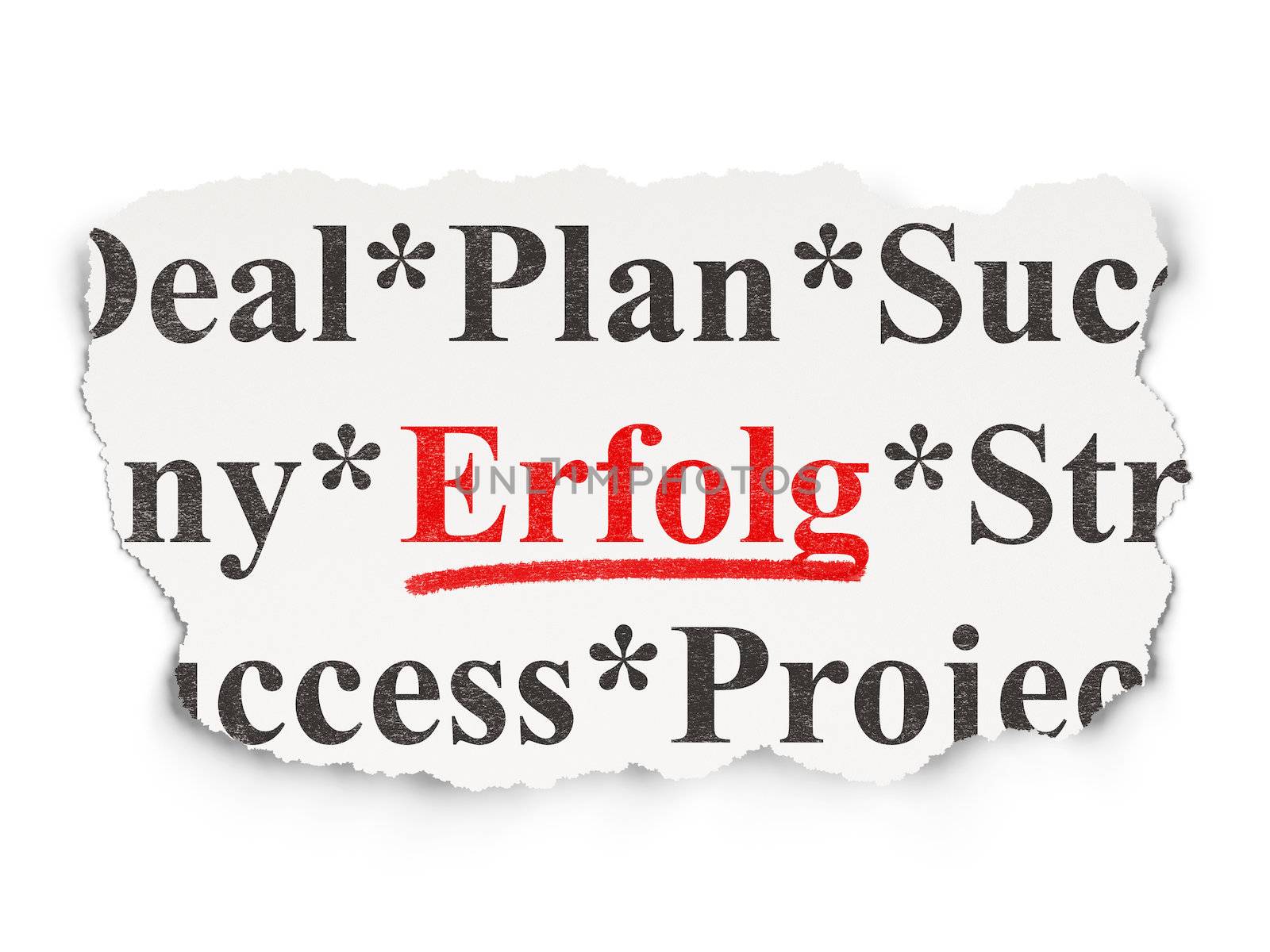 Business concept: torn newspaper with words Erfolg(german) on Paper background, 3d render