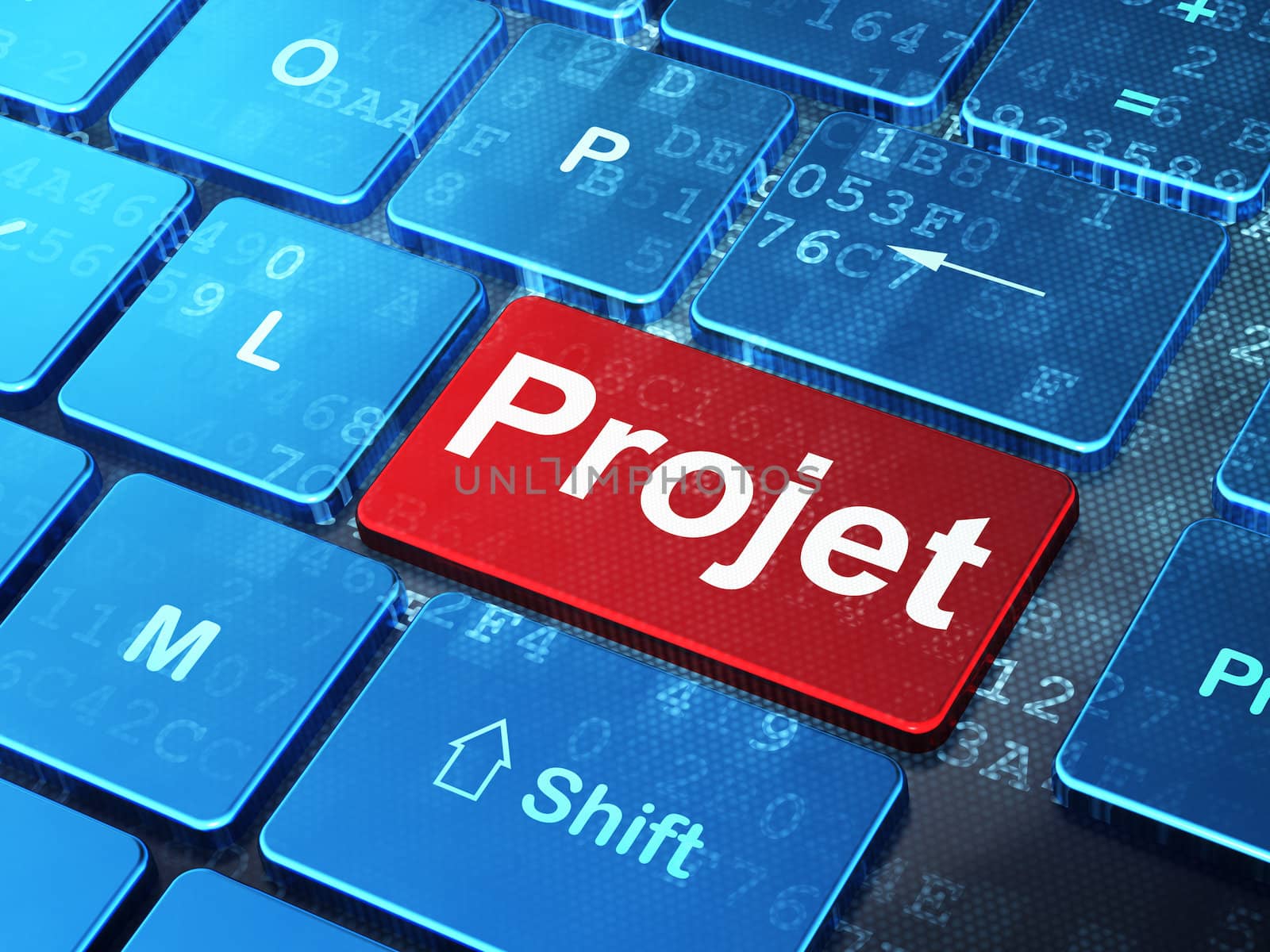 Business concept: computer keyboard with word Projet(french) on enter button background, 3d render