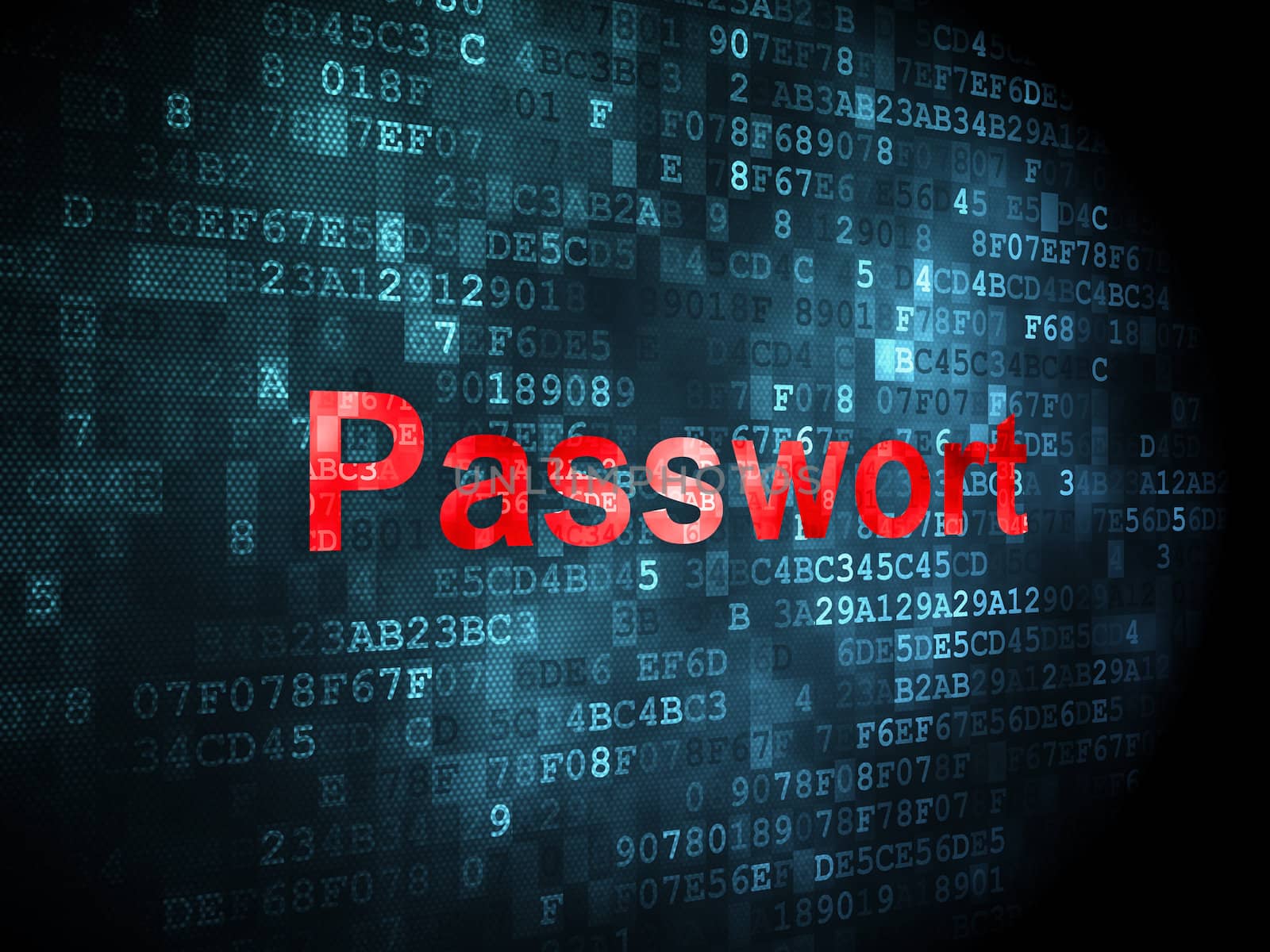 Privacy concept: pixelated words Passwort(german) on digital background, 3d render