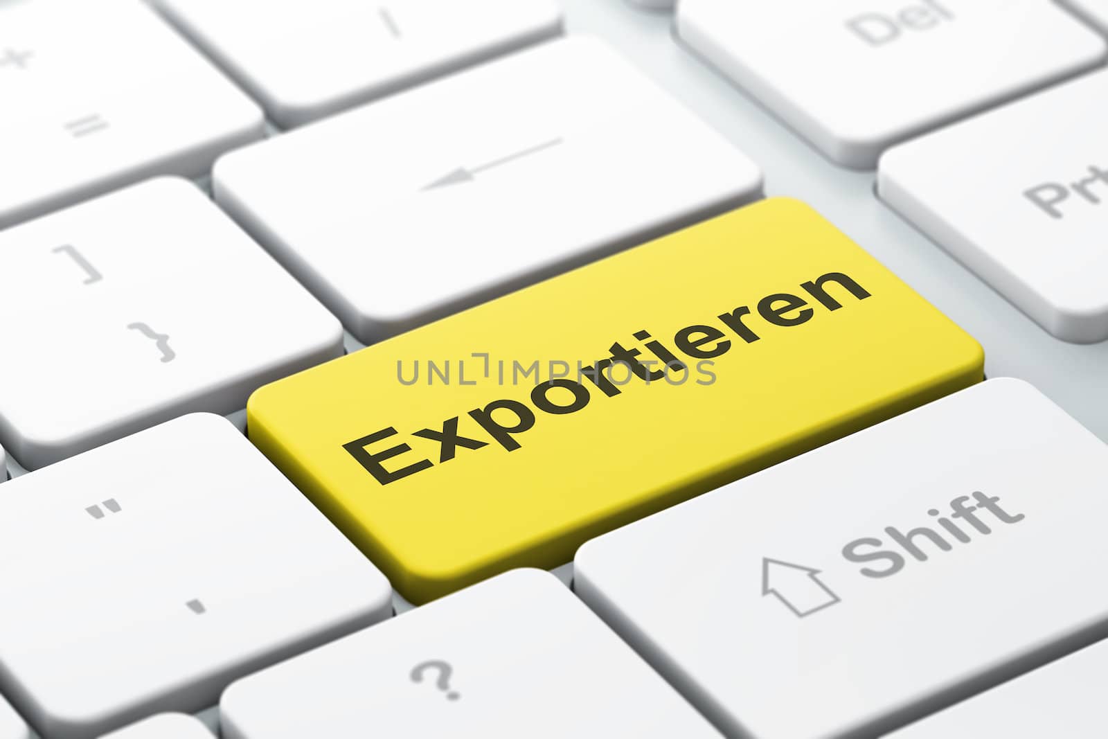 Business concept: computer keyboard with word Exportieren(german), selected focus on enter button background, 3d render
