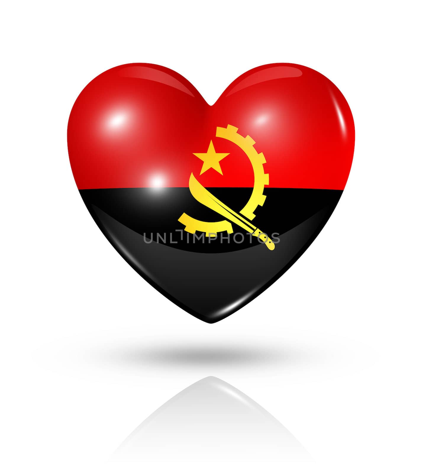 Love Angola symbol. 3D heart flag icon isolated on white with clipping path